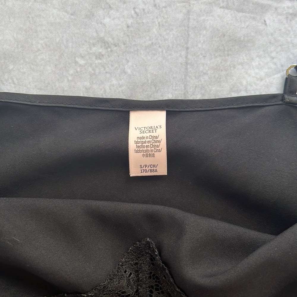 Victoria’s Secret black satin lace trim lingerie gown size small P - Picture 7 of 8